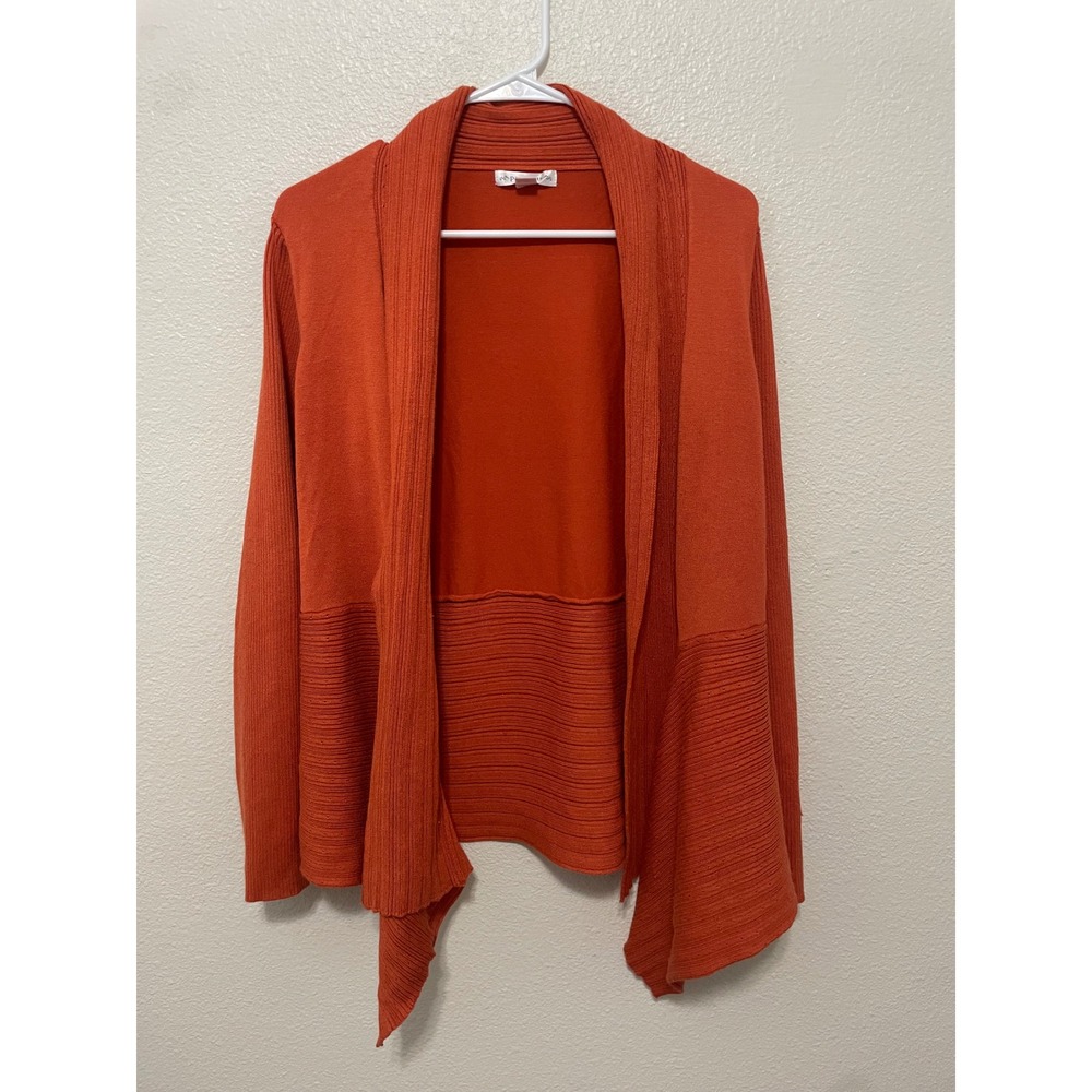 Passport Cardigan Women M Burnt Orange Excellent Draped Open Front Ribbed Knit
